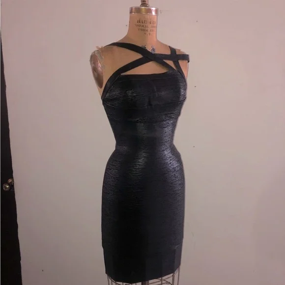 [Gstudio] Black Leather effects Cutout Sexy Bandage Body-con Mini Corset Dress - Picture 4 of 16